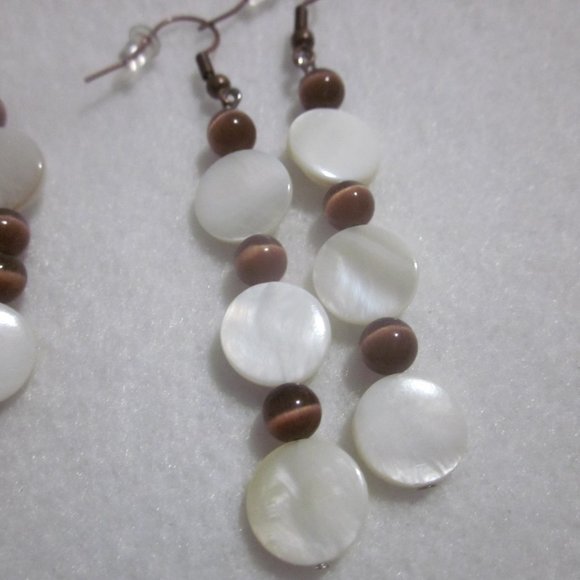 Handmade Brown and Cream Stretch Bracelet & Earring Set - Picture 3 of 7